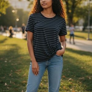 Navy Striped Women's Short Sleeve Tee